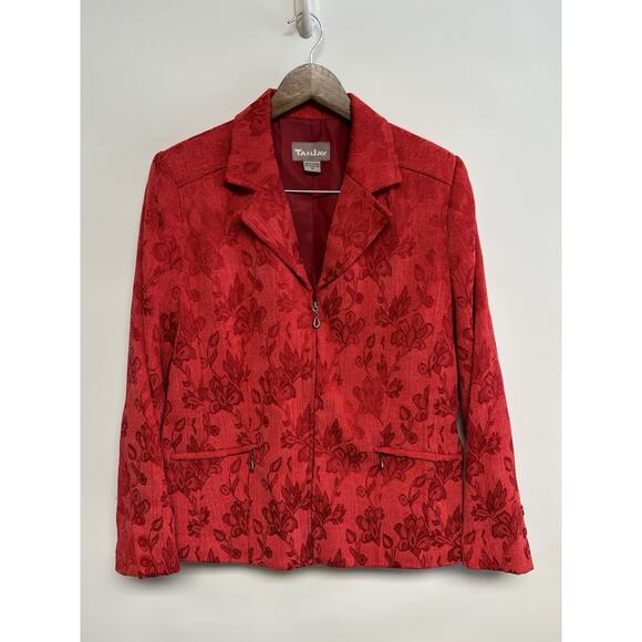 Vintage Cherry Red jacquard Blazer Jacket XL Zip Up Classic Timeless Y2K 90s - Picture 1 of 9
